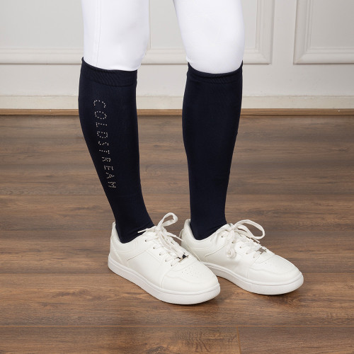 Coldstream Rochester Diamante Riding Socks - Navy/Silver - Adult 3.5-8