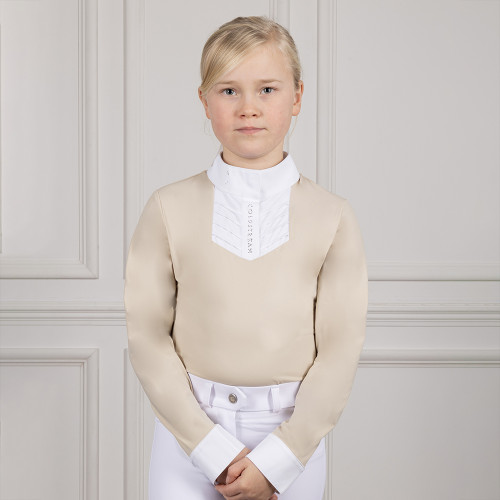 Coldstream Next Generation Long Sleeve Roslin Ruffled Crystal Show Shirt - Latte - 5-6 Years