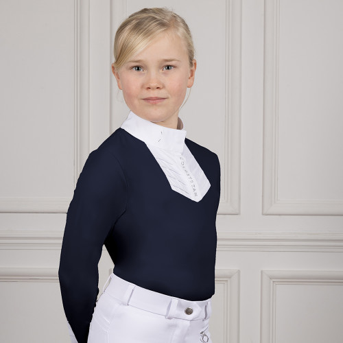 Coldstream Next Generation Long Sleeve Roslin Ruffled Crystal Show Shirt - Navy - 5-6 Years